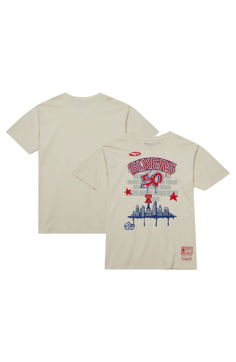Mitchell & Ness Men's Mitchell & Ness x Tats Cru Cream Philadelphia 76ers Hardwood Classics City T-Shirt, Alternate, color, 