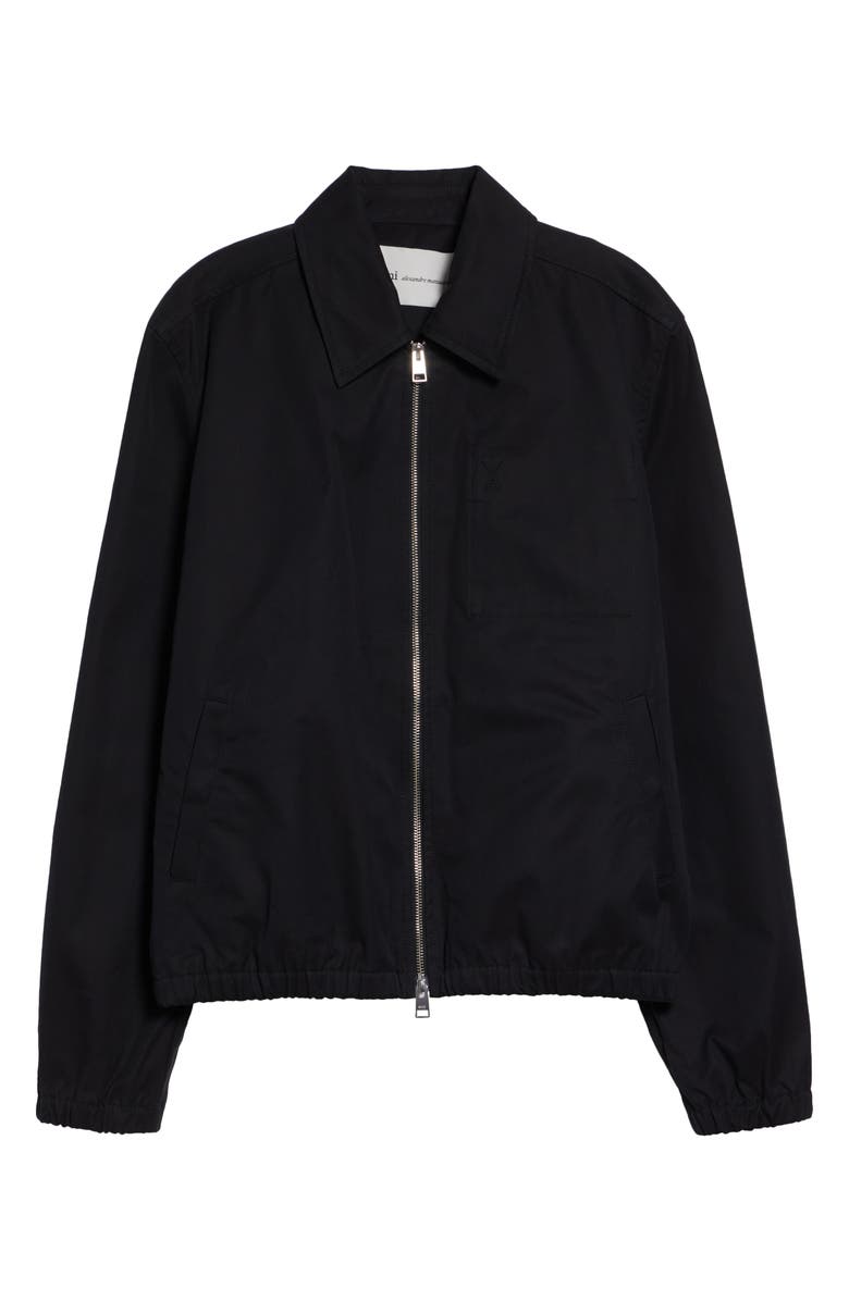 AMI PARIS Embossed Logo Cotton Zip Jacket, Main, color, Noir