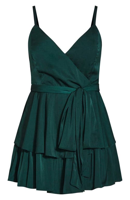 City Chic Party Wrap Romper In Green