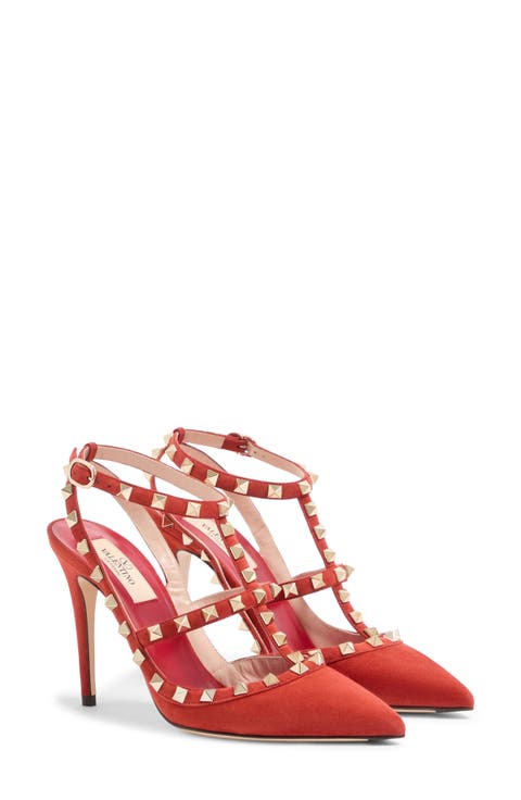 Rockstud Pointed Toe Ankle Strap Pump (Women)