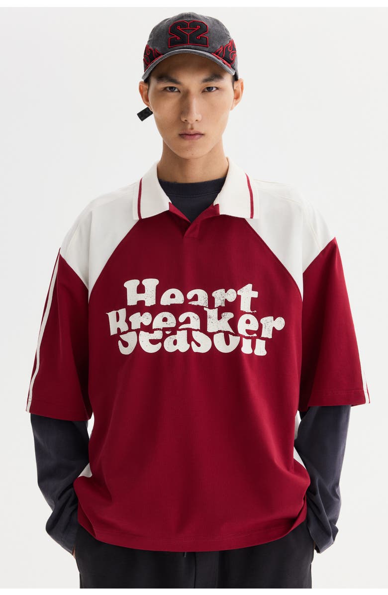 H&M Oversized Fit Polo Shirt, Alternate, color, Red/Heartbreaker Season