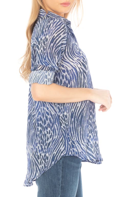 Apny Print Roll Tab Sleeve Button-up Shirt In Dark Blue Multi