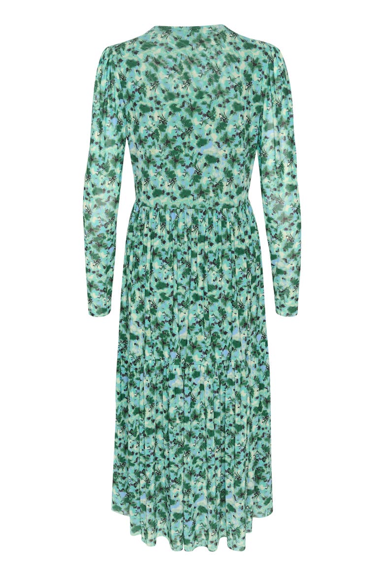 Slaldora V-Neck Mesh Long Sleeve Dress, Alternate, color, Green Brushed Floral