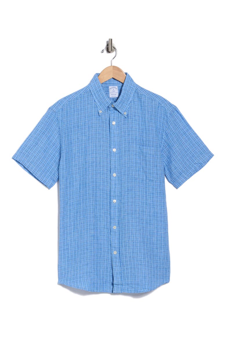Check Short Sleeve Linen Shirt, Alternate, color, VISTACHK
