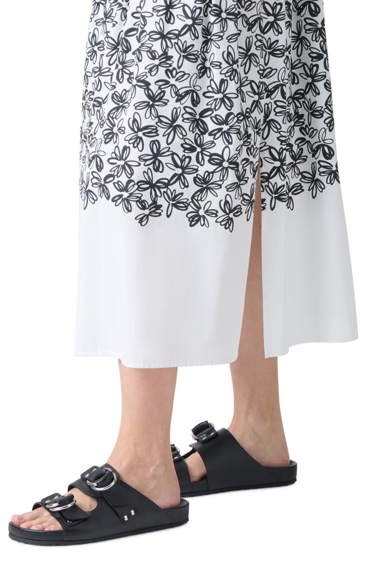 Daisy Print Belted Cotton Midi Skirt, Alternate, color, CREAM-BLACK