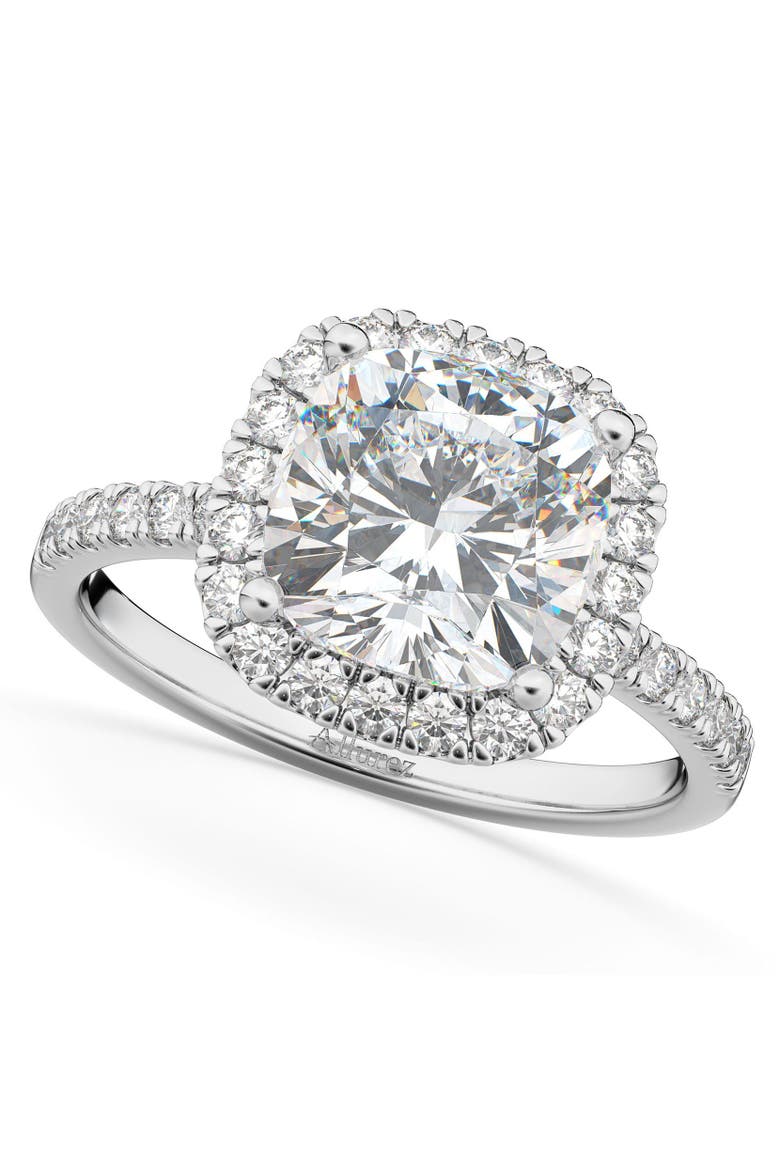 Cushion Cut Halo Diamond Engagement Ring 14k White Gold, Main, color, 2.55ct/White Gold