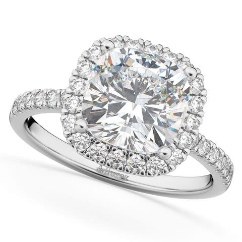 Cushion Cut Halo Lab Diamond Engagement Ring 14k