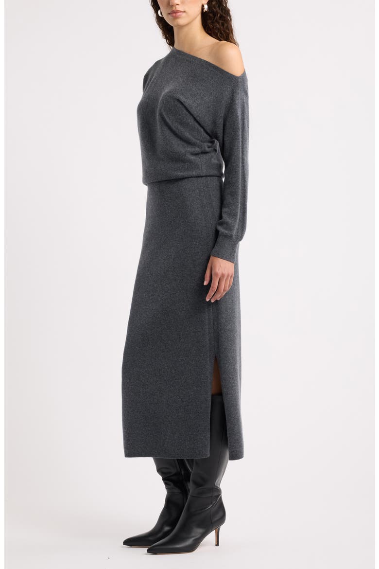 Off-Shoulder Wool & Cashmere Blend Dress, Alternate, color, GREY DARK CHARCOAL