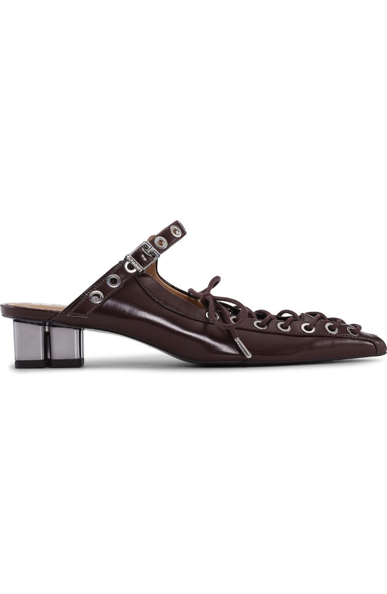 Ganni Eyelets Lace-Up Mule, Alternate, color, Tawny Port