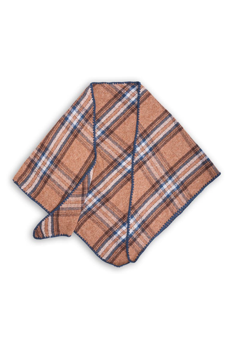 Plaid Triangle Knit Trim Shawl, Alternate, color, DARK TAUPE/ BLUE MULTI