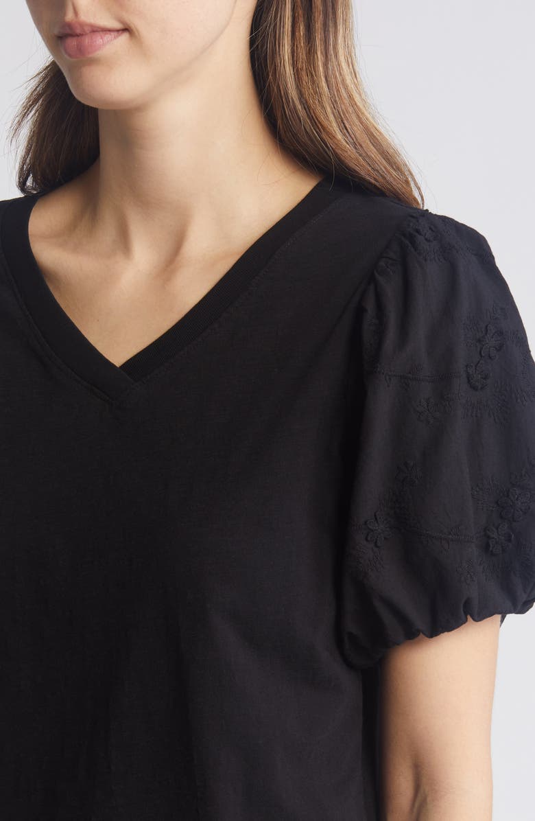 Wit & Wisdom Embroidered Puff Sleeve V-Neck Top, Alternate, color,