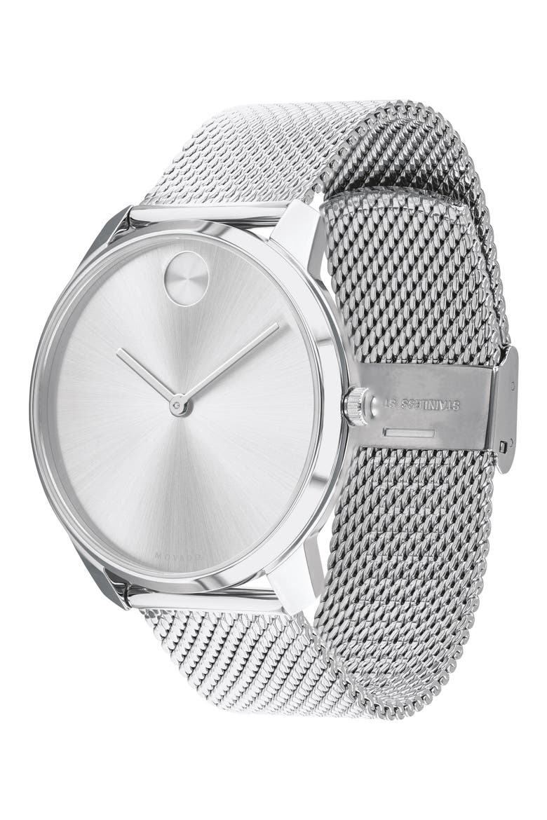 Bold Mesh Bracelet Watch, 42mm, Alternate, color, SILVER