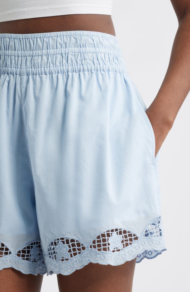 Treasure & Bond Cutwork Pull-On Woven Cotton Shorts, Alternate, color, Blue Skyway