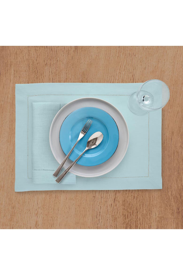 Linen Dinner Napkins Set of 4, 20 x 20" - Classic Hemstitch, Alternate, color, Aqua Blue