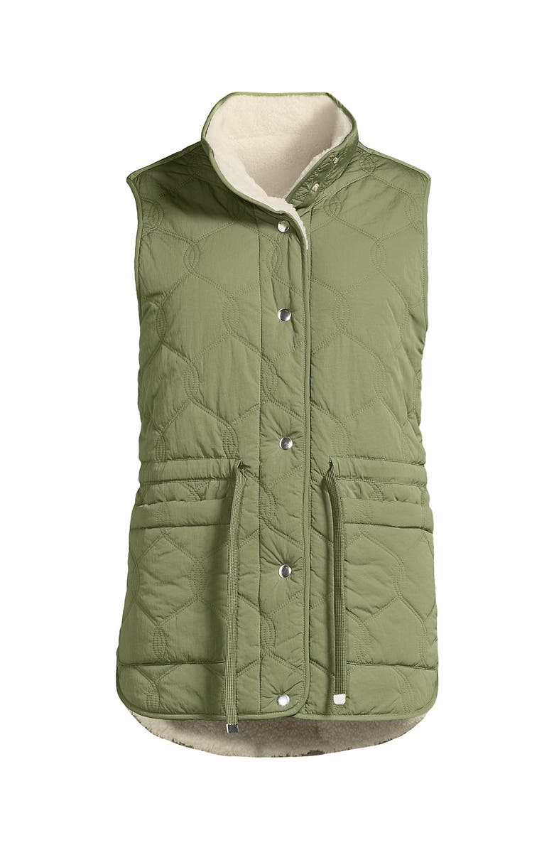 Lands' End Reversible Quilted High Pile Fleece Vest, Alternate, color, Sage Green/Natural