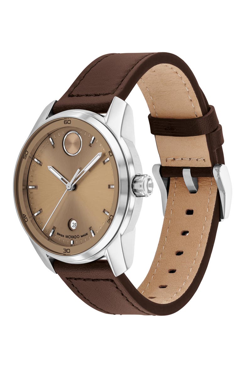 Bold Verso Leather Strap Watch, 42mm, Alternate, color, BROWN DIAL