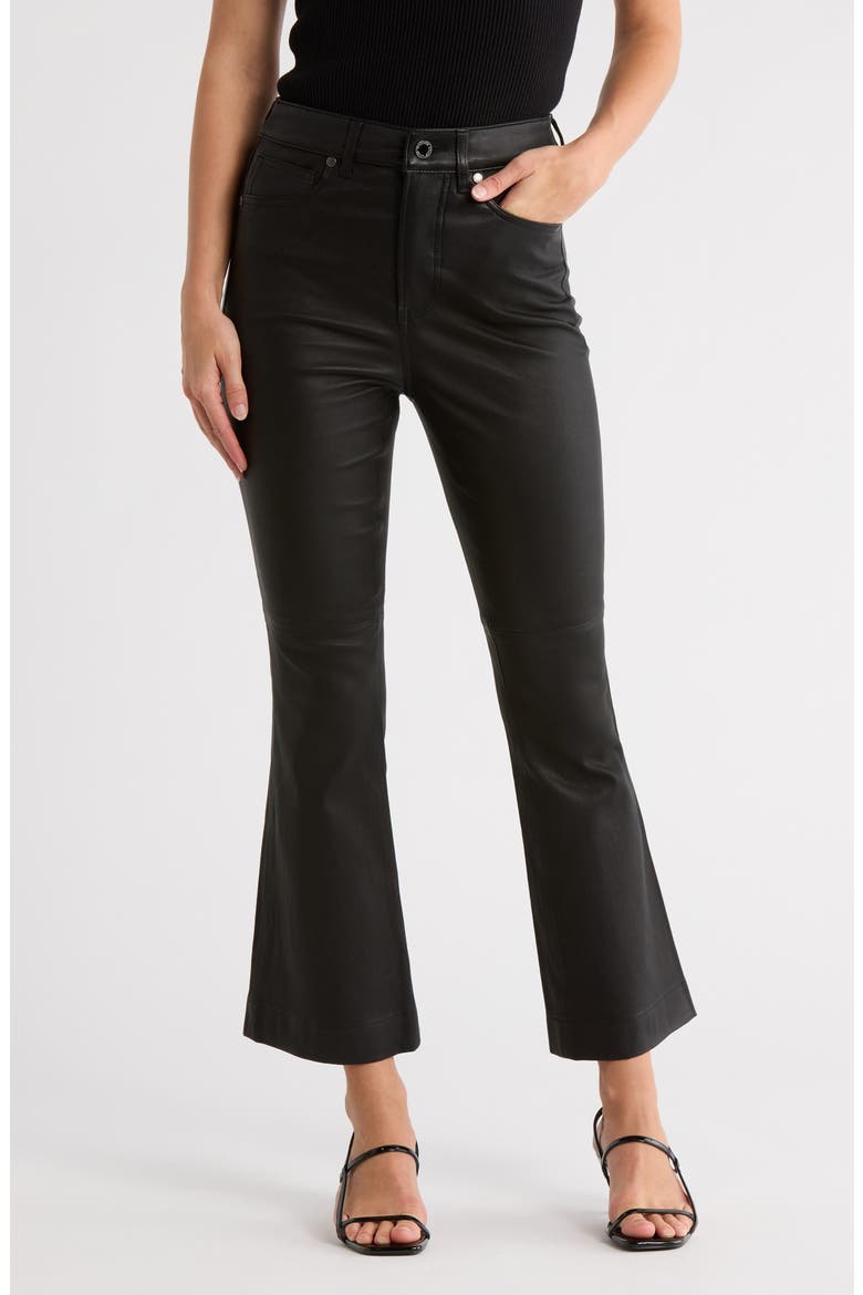 Carson High Waist Ankle Flare Leather Pants, Main, color, BLACK