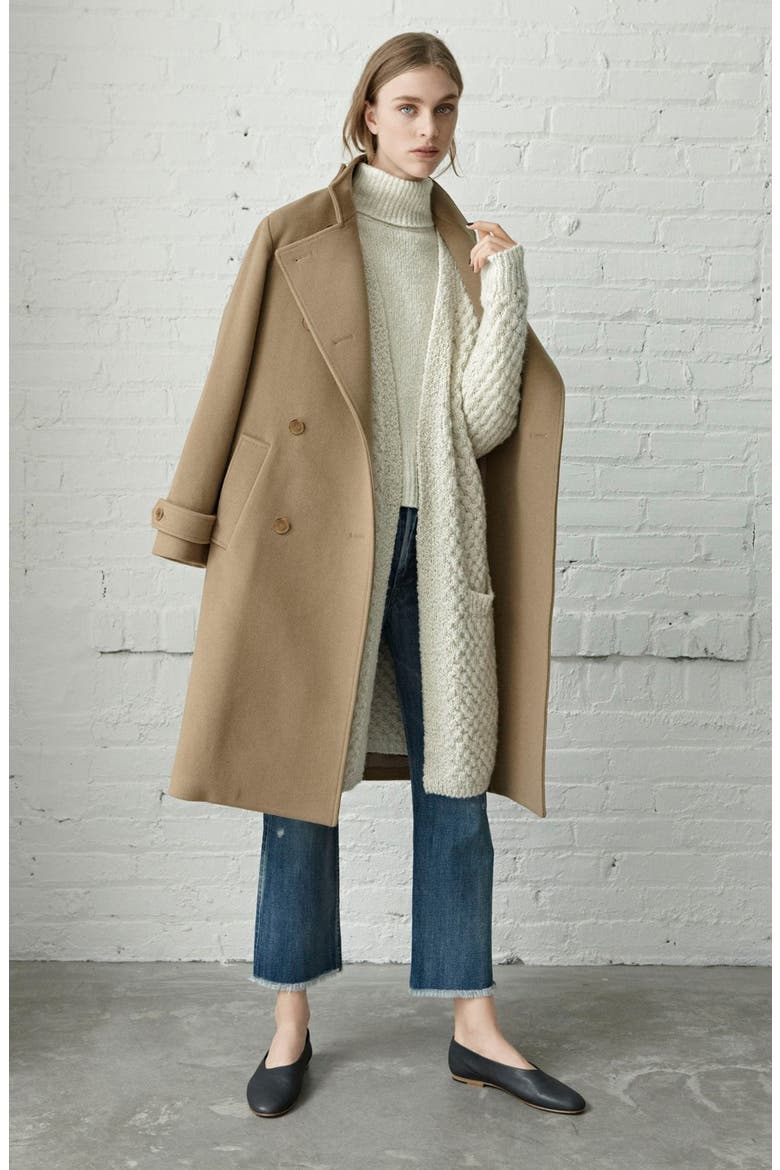 Stand Collar Wool & Cashmere Trench Coat, Alternate, color, CAMEL