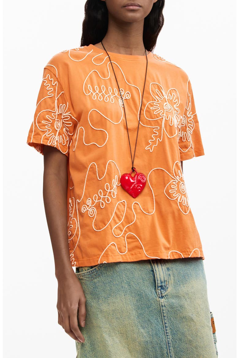 Appliqué T-Shirt, Main, color, LIGHT ORANGE