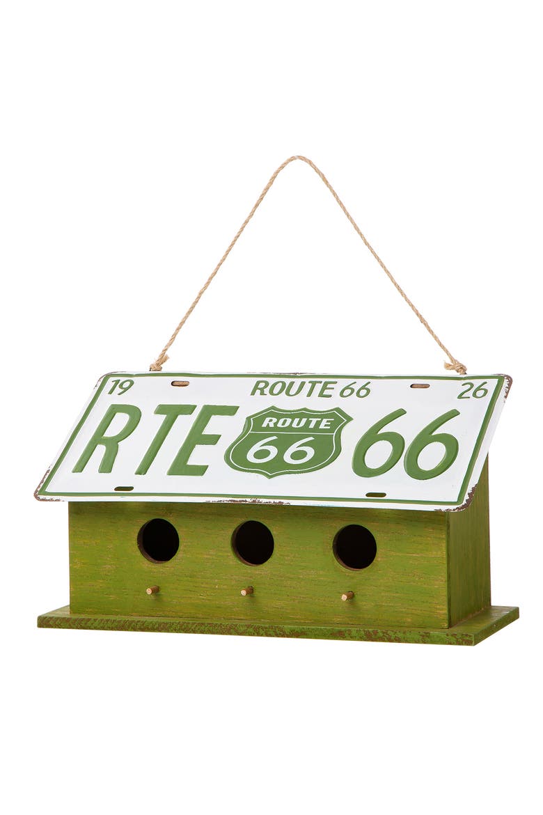 14"L Distressed MDF and Metal Decorative Outdoor Hanging Garden Birdhouse, Main, color, Green