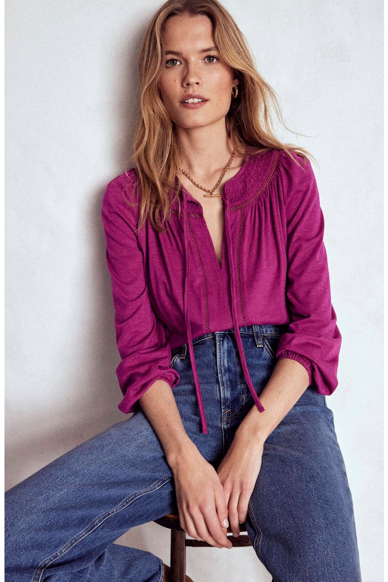 Georgia Smocked Jersey Top, Alternate, color, RICH MAGENTA