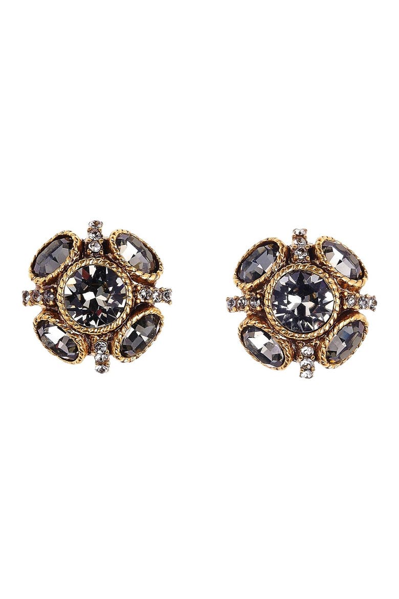 Classic Button Stud Earrings, Main, color, BLACK