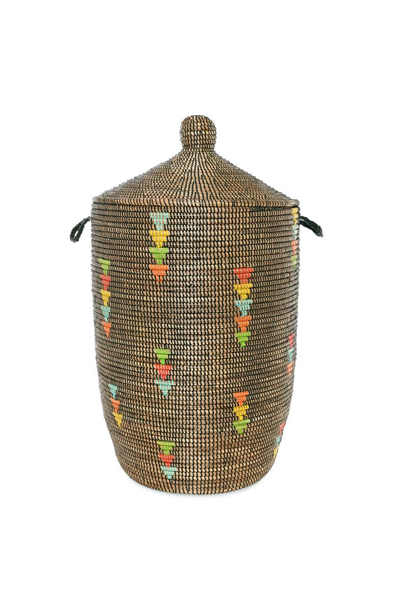 African Modern Prism Triangles Slender Laurel Hamper Basket, Main, color, Black And Natural