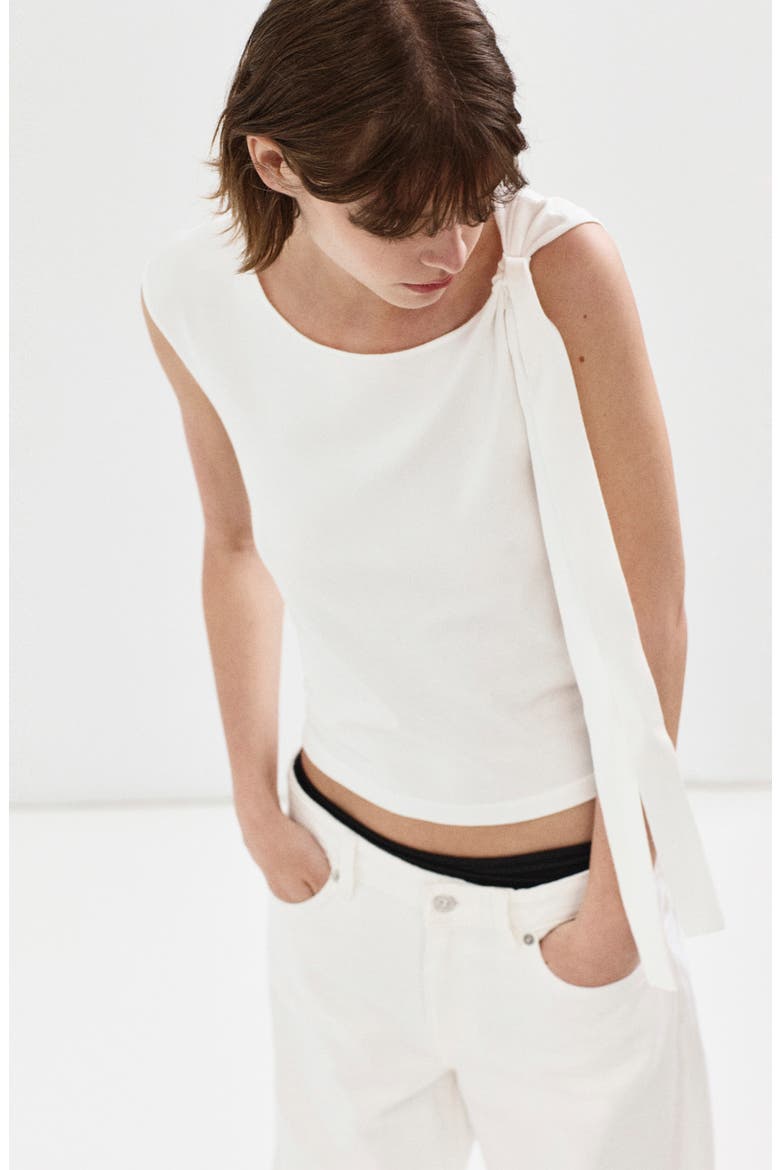 Tie Cap Sleeve Sweater, Alternate, color, WHITE
