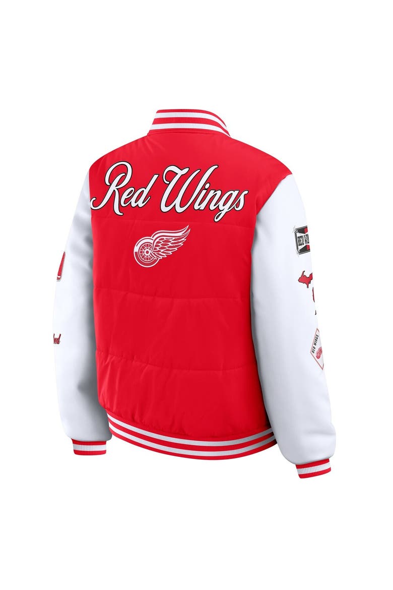 Women's WEAR by Erin Andrews Red/White Detroit Red Wings Varsity Full-Snap Puffer Jacket, Alternate, color, Red