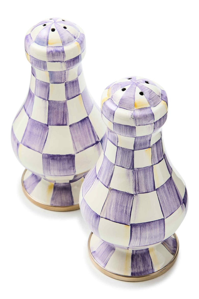 Violet Check Enamel Large Salt & Pepper Shaker Set, Alternate, color, VIOLET