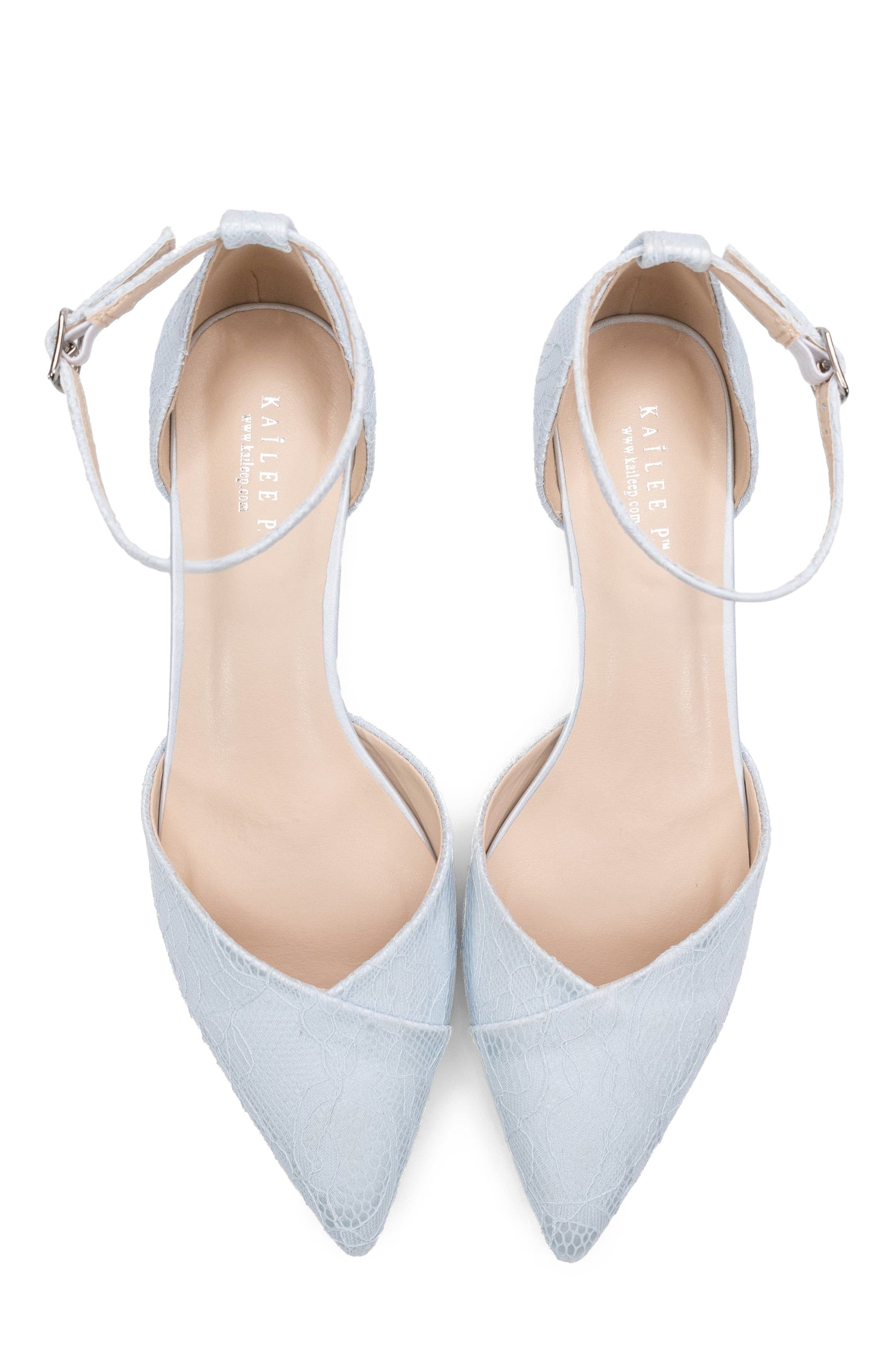 Kailee P Adele Light Blue Lace Pointy Toe Block Heel with Ankle Strap, Alternate, color, Light Blue