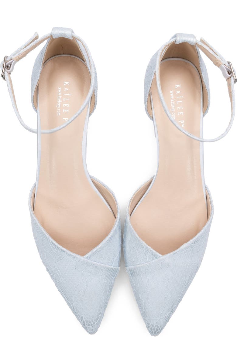 Kailee P Adele Light Blue Lace Pointy Toe Block Heel with Ankle Strap, Alternate, color, Light Blue