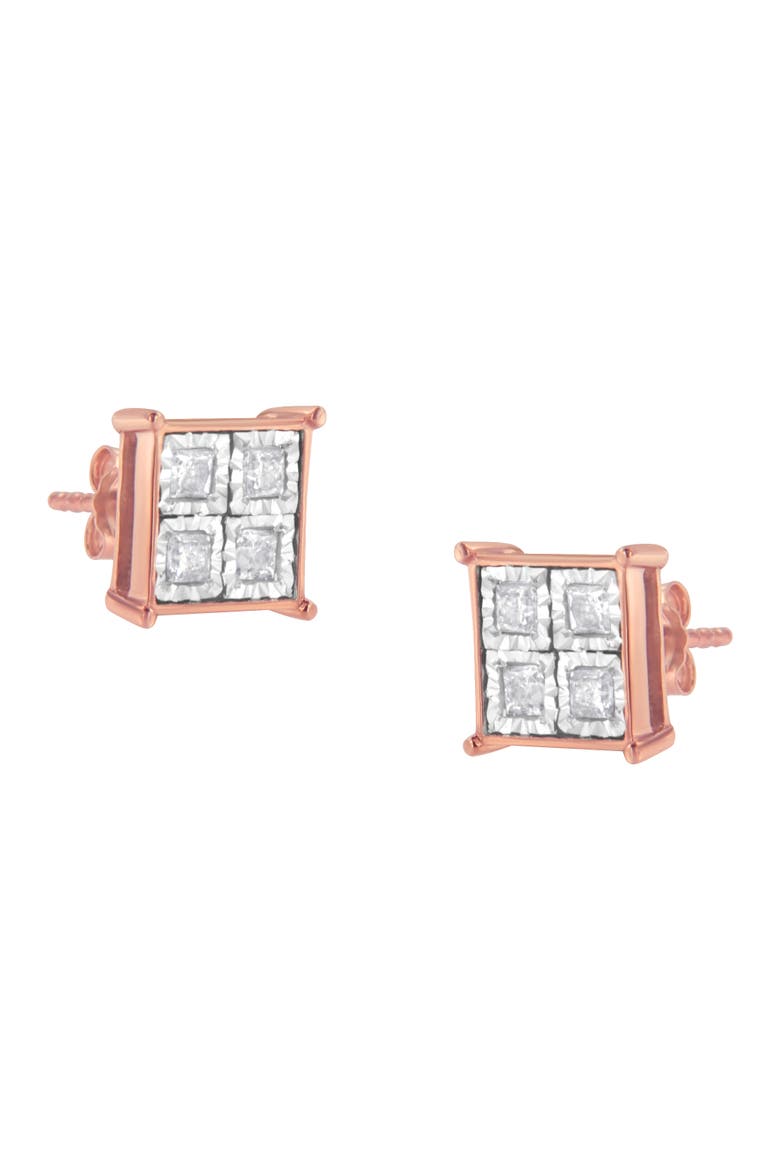 Rose Gold Plated Silver Diamond Composite Stud Earrings, Main, color, Pink