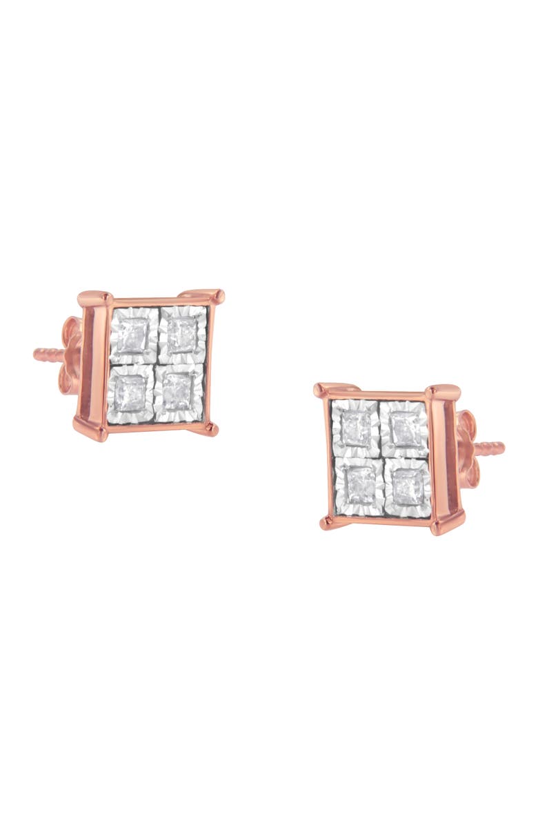 Haus of Brilliance Rose Gold Plated Silver Diamond Composite Stud Earrings, Main, color, Pink
