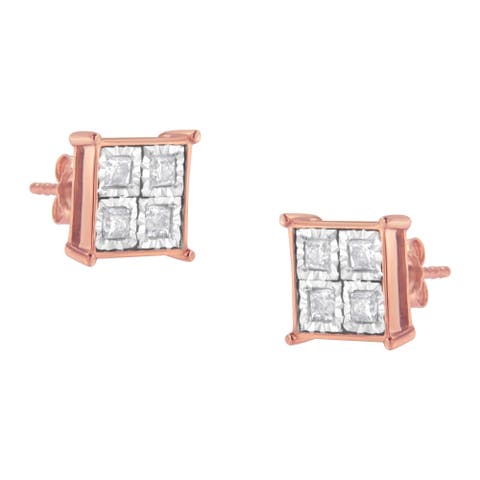 Rose Gold Plated Silver Diamond Composite Stud Earrings