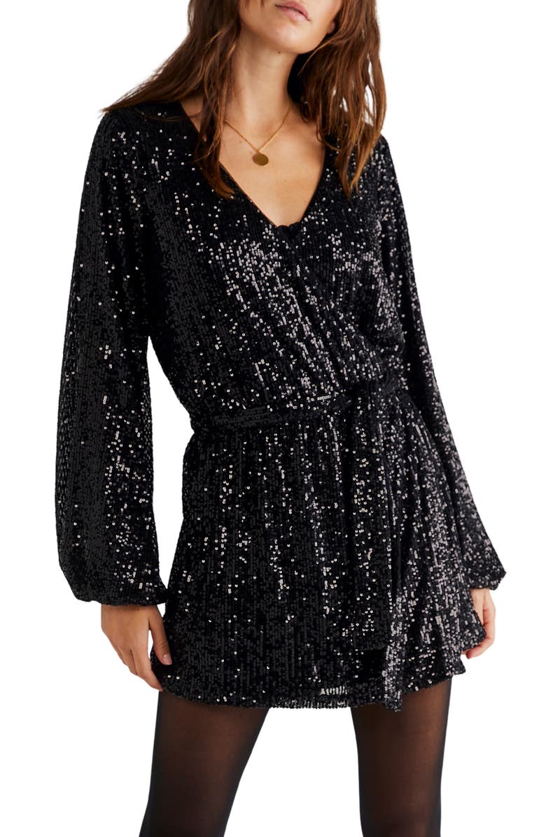 Free People Christa Sequin Long Sleeve Romper, Main, color, 