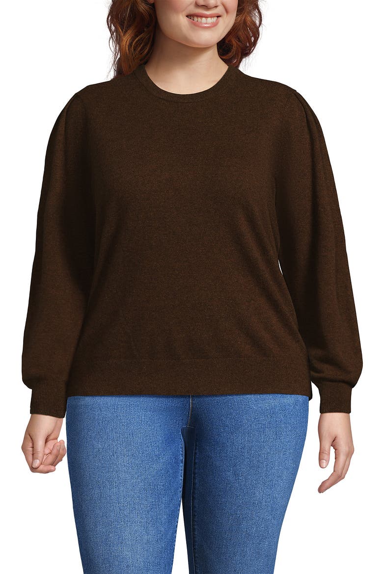 Cashmere Puff Sleeve Crew Neck Sweater, Main, color, Dark Carob Heather