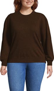 Lands' End Plus Size Cashmere Puff Sleeve Crew Neck Sweater