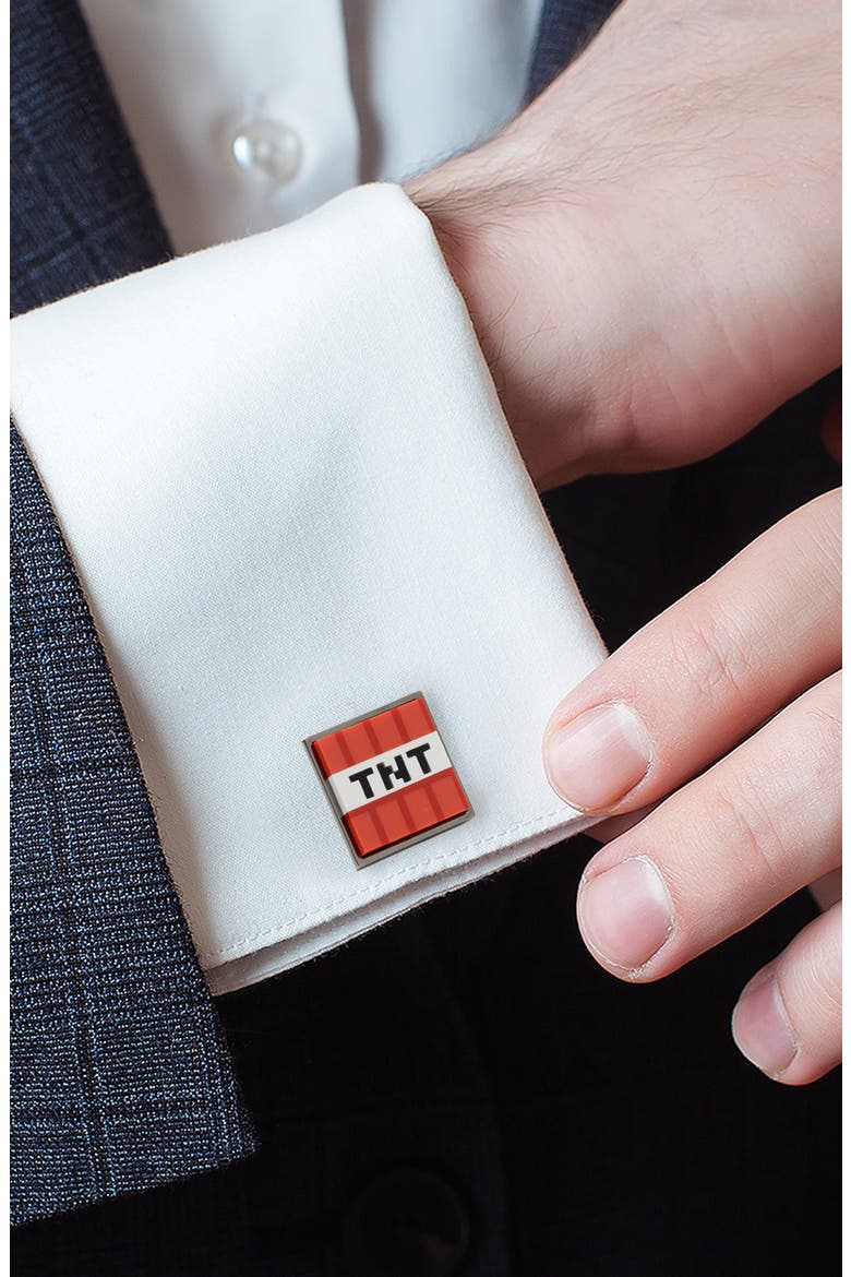 x Minecraft Creeper & TNT Gunmetal Cuff Links, Alternate, color, GREEN