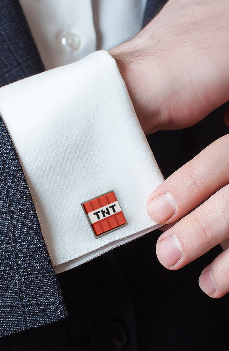 Cufflinks, Inc. x Minecraft Creeper & TNT Gunmetal Cuff Links, Alternate, color, Green