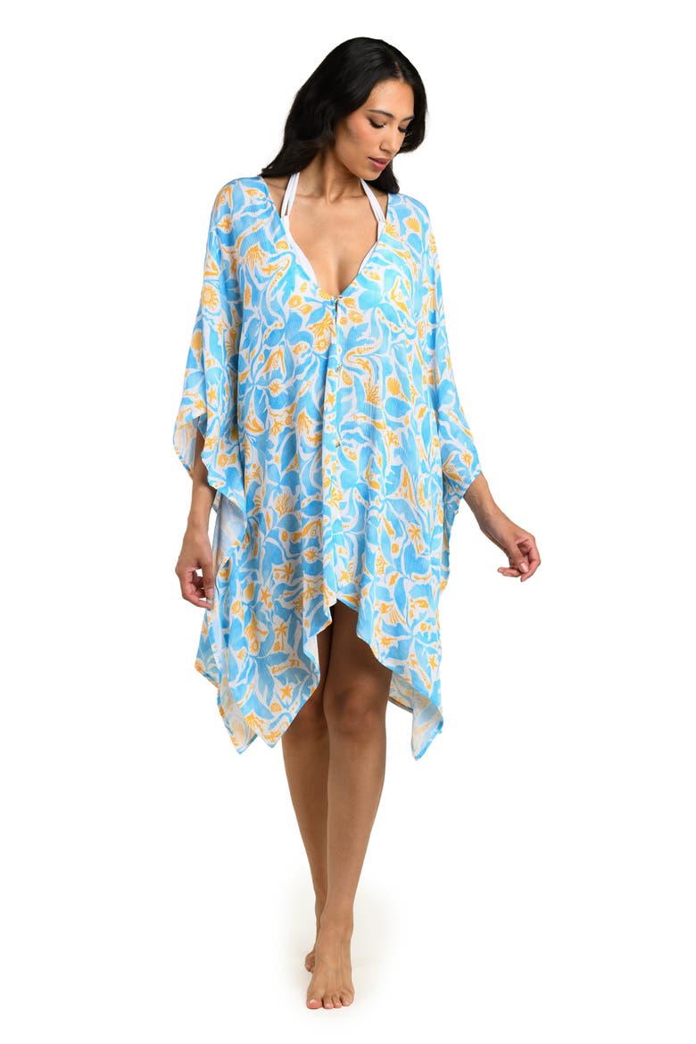 Trinket V-Neck Cover-Up Caftan, Alternate, color, SKY