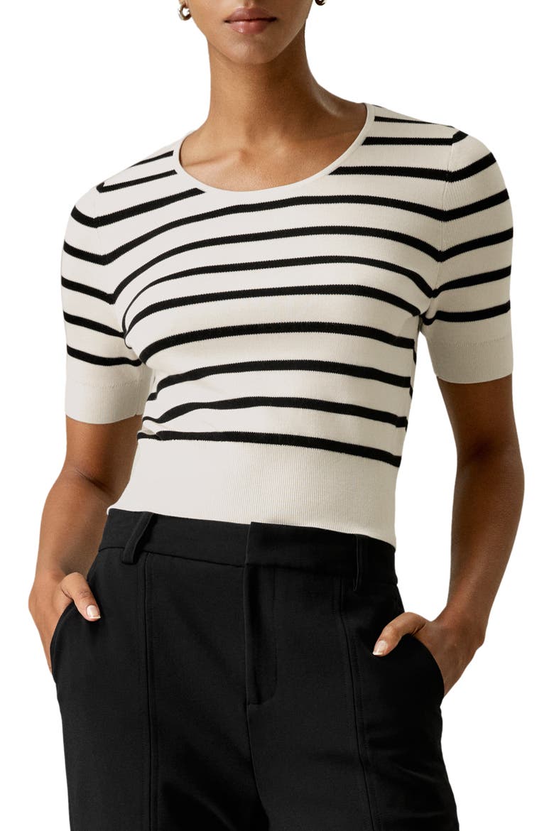 Silk Striped Cropped Knit Top, Main, color, White With Black Stripes