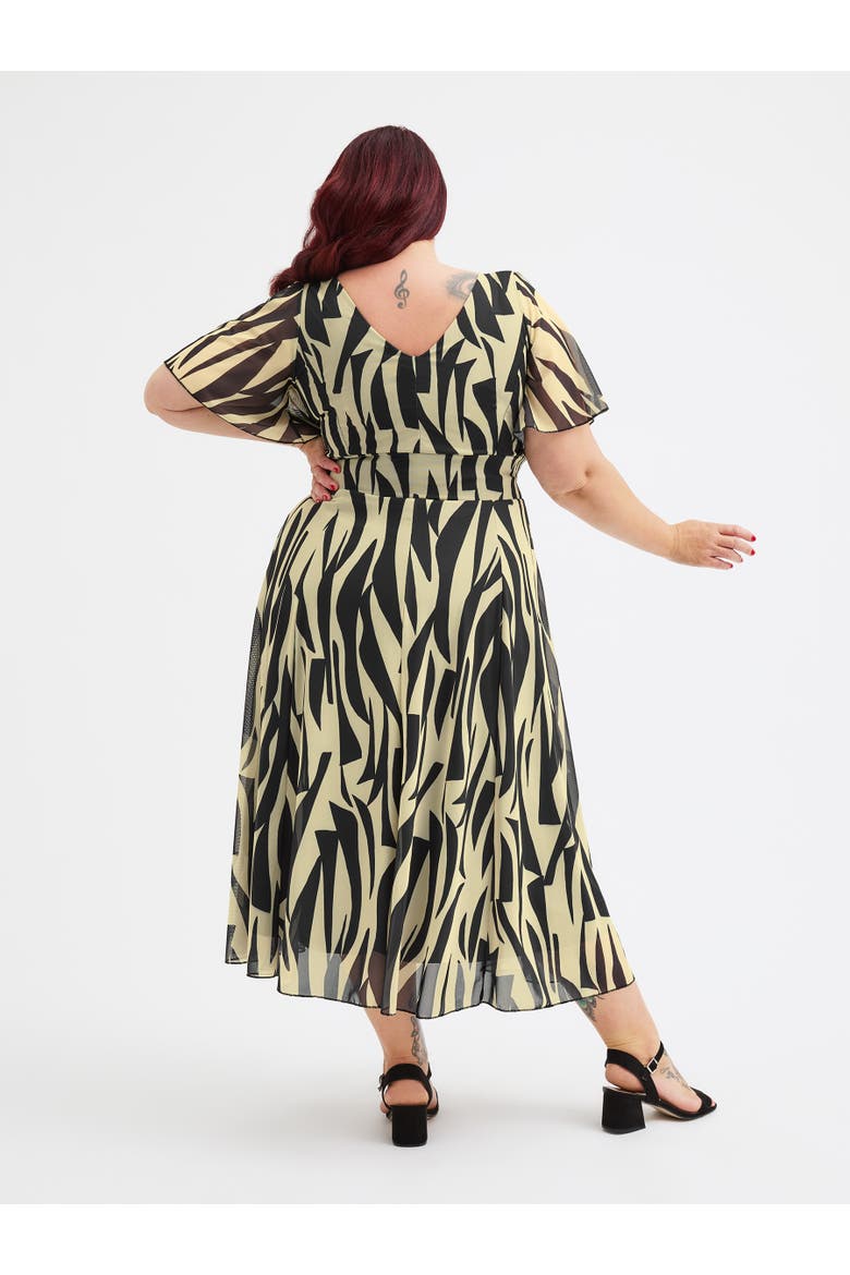 Victoria Printed Angel Sleeve Midi Dress, Alternate, color, Black Ivory