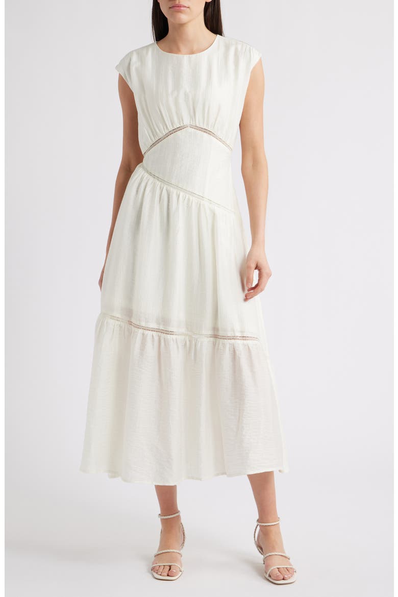 Asymmetric Lace Inset Midi Dress, Main, color, IVORY