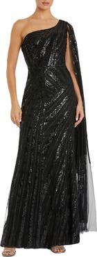Mac Duggal One Shoulder Cape Sleeve Embellished Gown