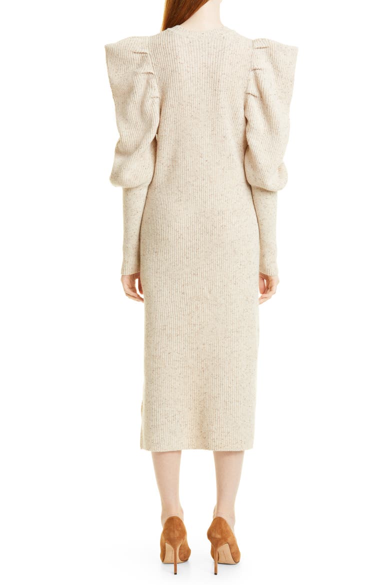 Marnia Puff Sleeve Wool Blend Midi Sweater Dress, Alternate, color, CAMEL