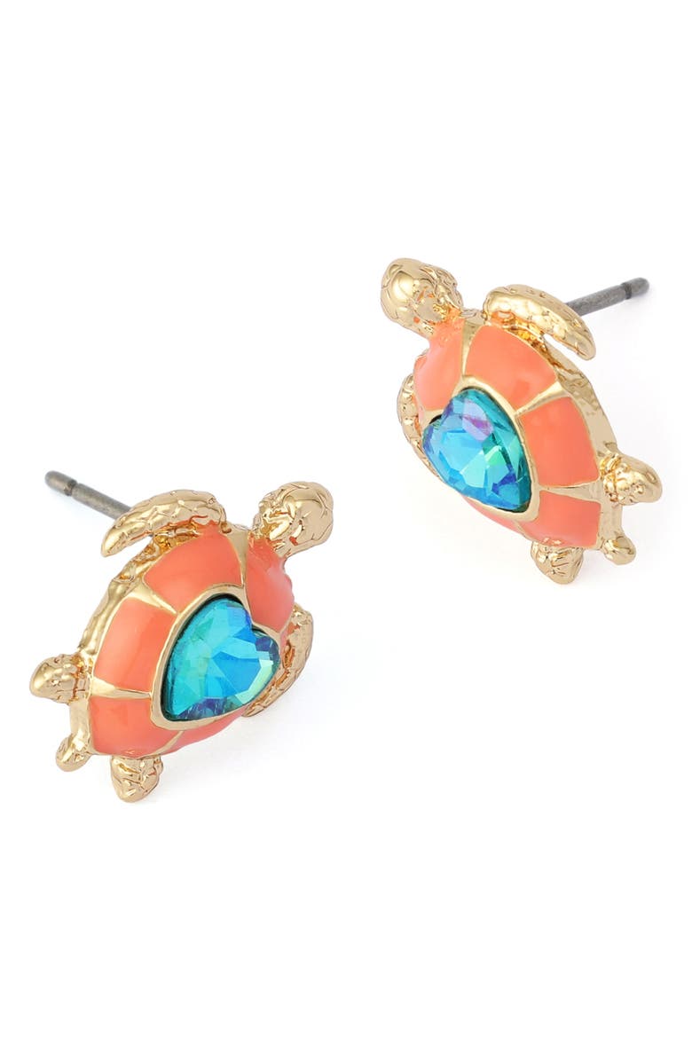 Betsey Johnson Turtle Stud Earrings, Alternate, color, 