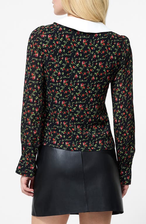 French Connection Yasmin Floral Collared Long Sleeve Top In Black
