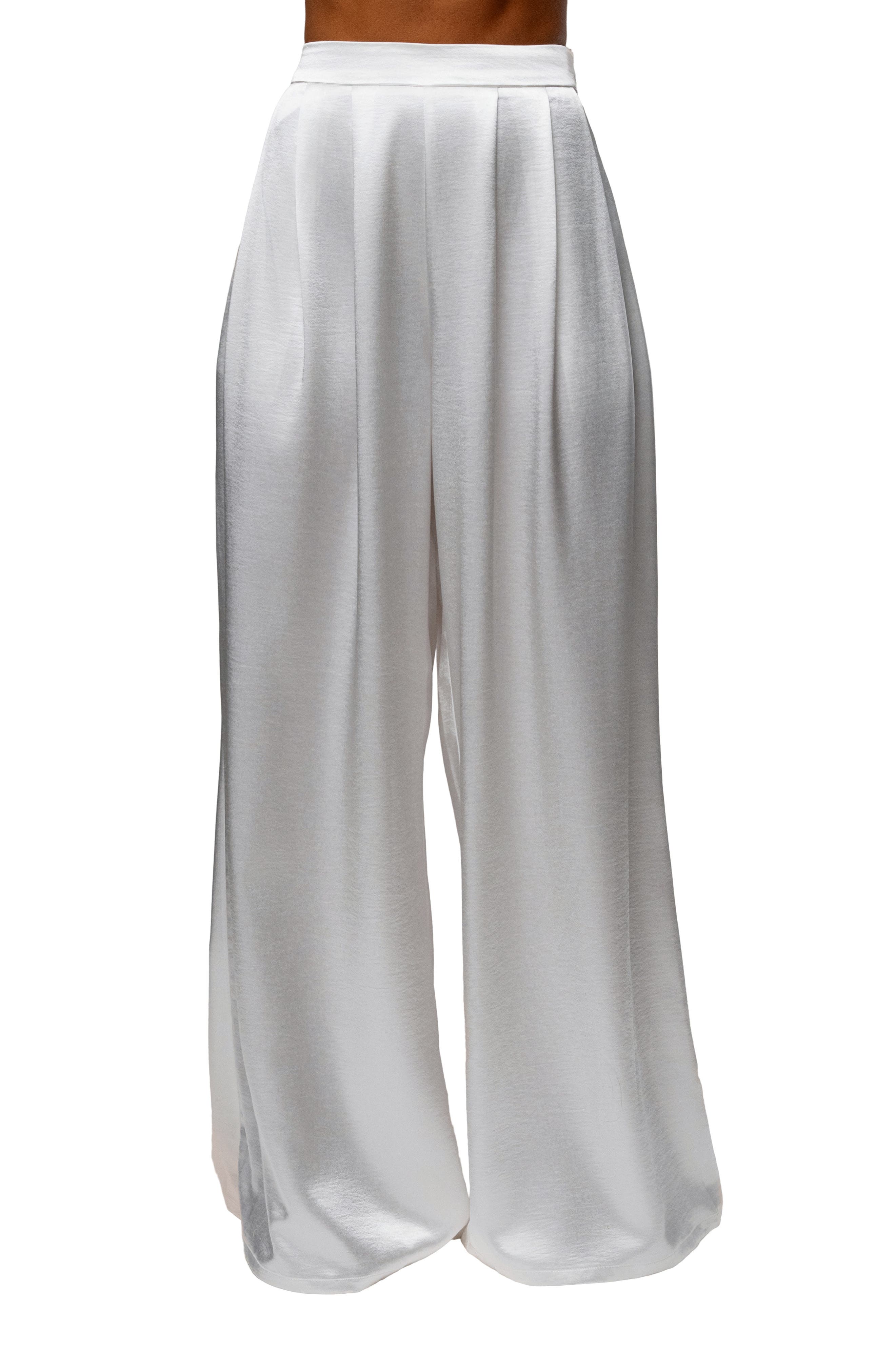 Pleated Wide Leg Satin Pants - image 3