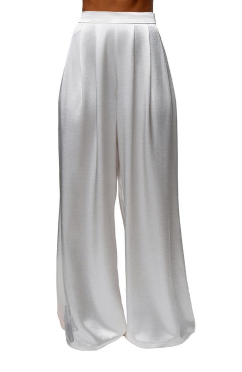 Pleated Wide Leg Satin Pants